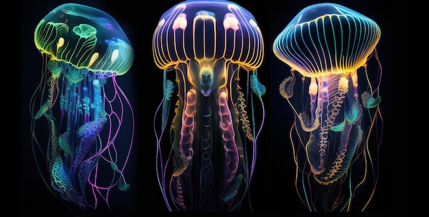 Seria meduz w różnych kolorach