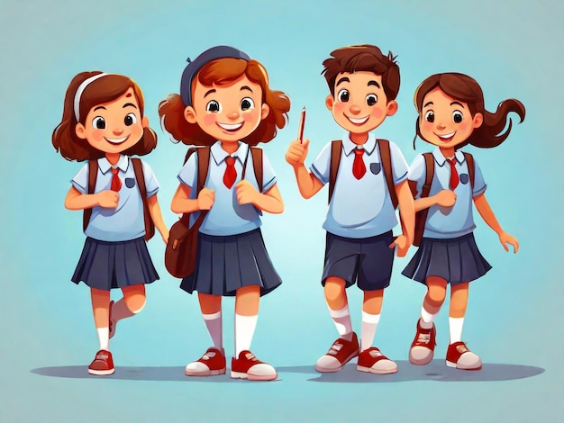 seria obrazów dzieci w mundurach szkolnych