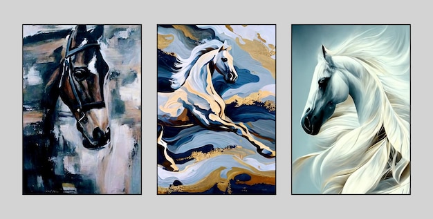 Seria obrazów z koniem i koniem po lewej stronie.