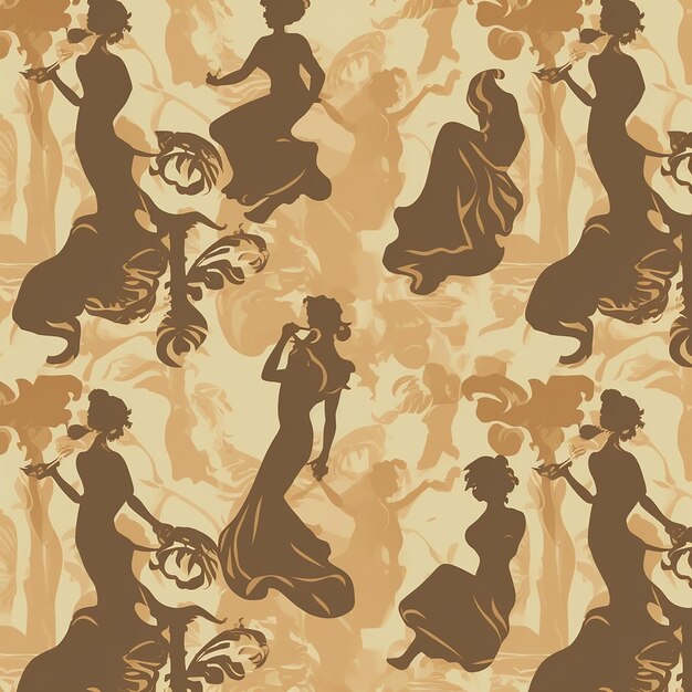 Zdjęcie seria sylwetek kobiet na beżowym tle.