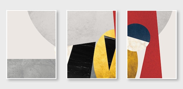 Seria trzech obrazów abstrakcyjne złote tło mody sztuki współczesnej w ścianie