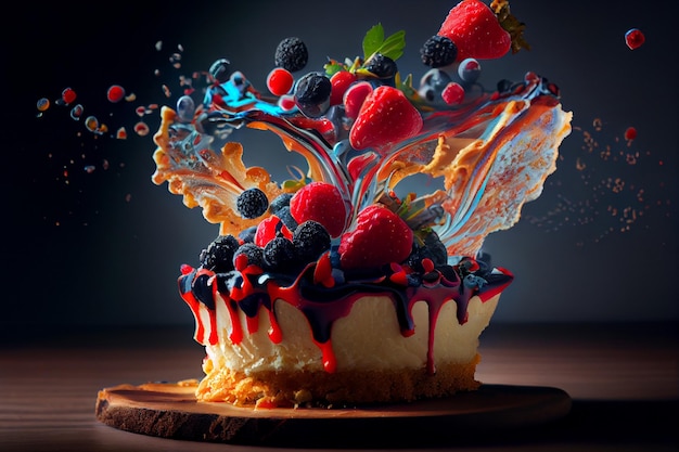 Sernik dla smakoszy deser wykwintna restauracja ciasto owocowe Haute Cuisine sernik generatywna ilustracja Ai
