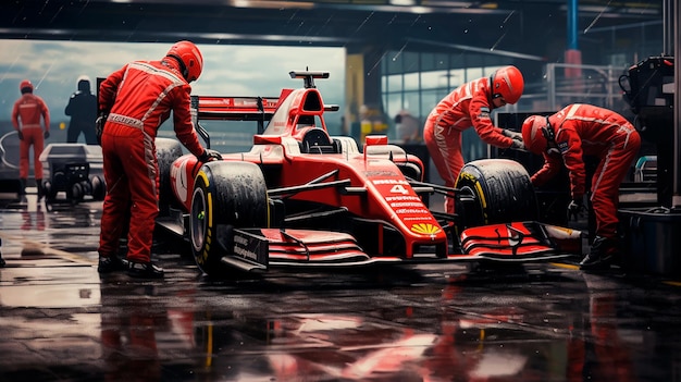 Serwis czerwony wyścigowy samochód Formuły 1 Generative AI ilustrator
