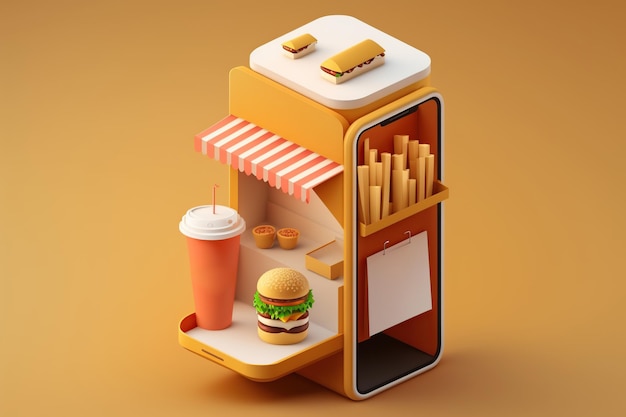 Serwis fast food online w stylu renderingu 3D AI Generowana ilustracja