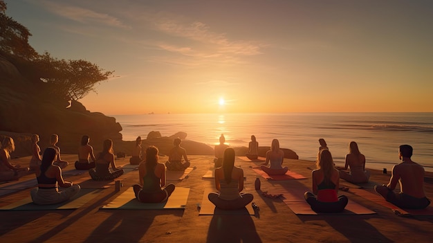 Sesja jogi na plaży o świcie niezwykle realistyczna