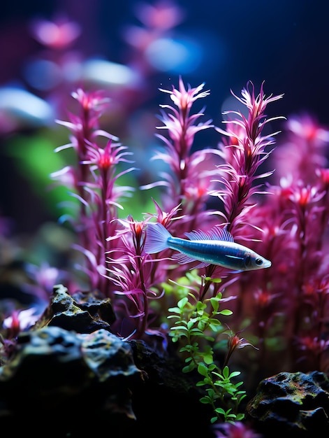 Zdjęcie sesja zdjęciowa 20 długich neonowych tetr w czołgach z akcentami rotala rotundifolia i pomysłem na układ aqua concept