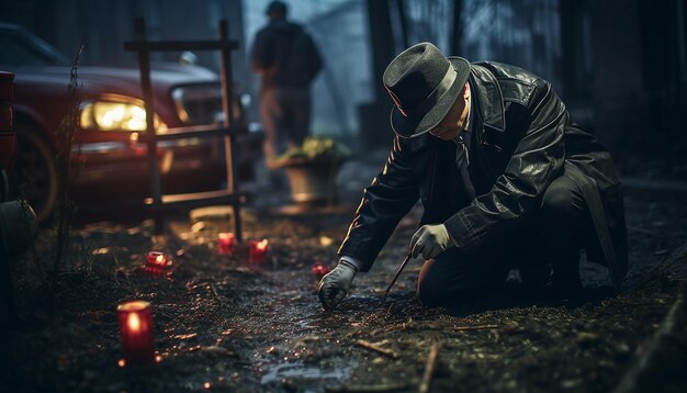 Sesja zdjęciowa detektywa na miejscu zbrodni