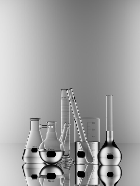 Set laborancki glassware na białym tle. 3d renderowania ilustracja.