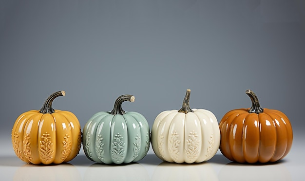 Sezon jesienny retro jasne pastelowe kolorowe dynie z rzędu nowoczesne kolory AutumnFall Koncepcja Halloween z miejsca kopiowania miejsca na tekst