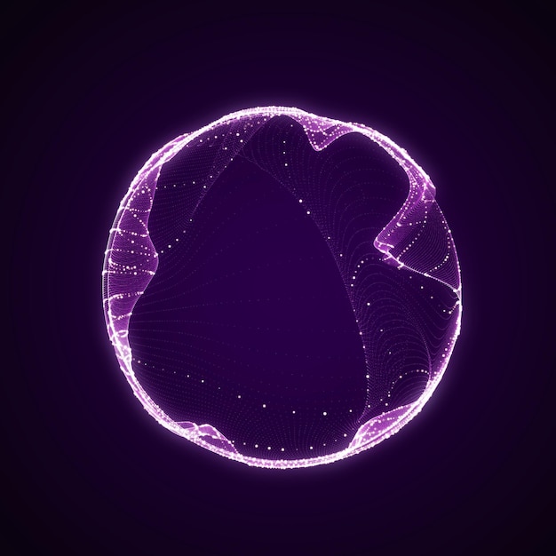 Sferyczny korektor muzyki Okrągła fala dźwiękowa cząstek Muzyczne abstrakcyjne purpurowe tło Renderowania 3D