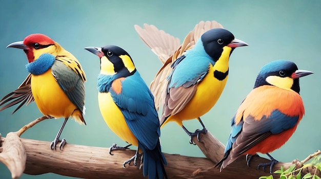 Sfotografuj kolorowego ptaka siedzącego na gałęzi w lesie