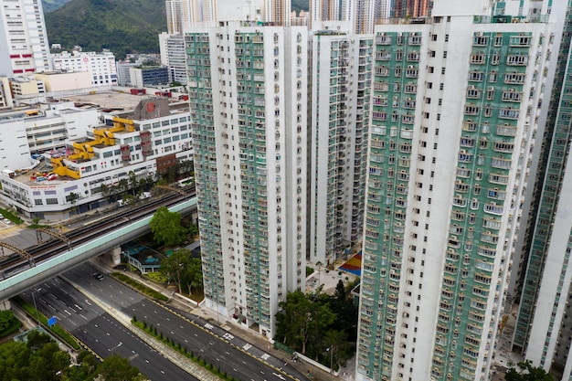 Sha Tin, Hongkong, 07 maja 2019: Widok z góry na miasto Hongkong