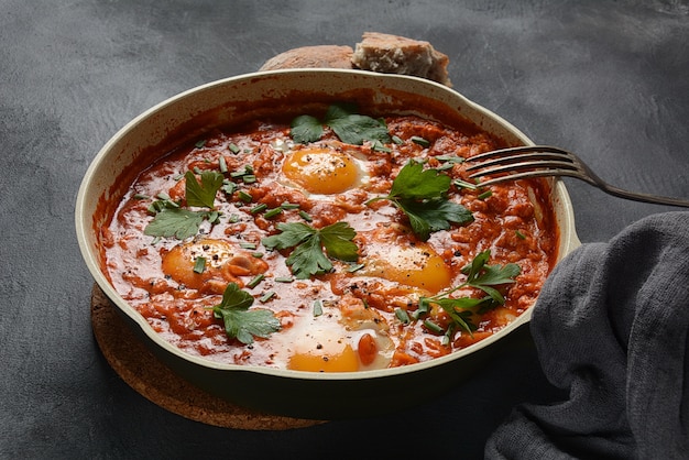 Shakshuka, bliskowschodnie tradycyjne domowe śniadanie