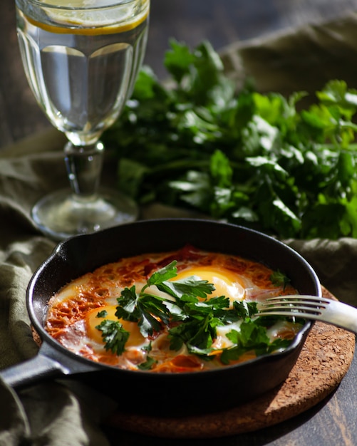 Shakshuka W żeliwnej Patelni Na śniadanie