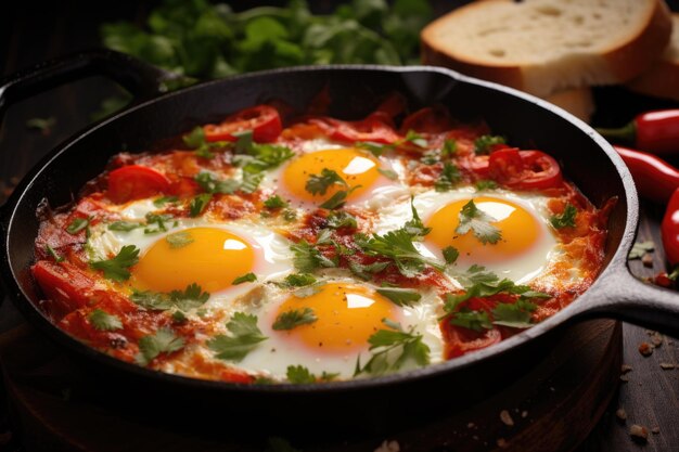 Shakshuka z pomidorami na patelni