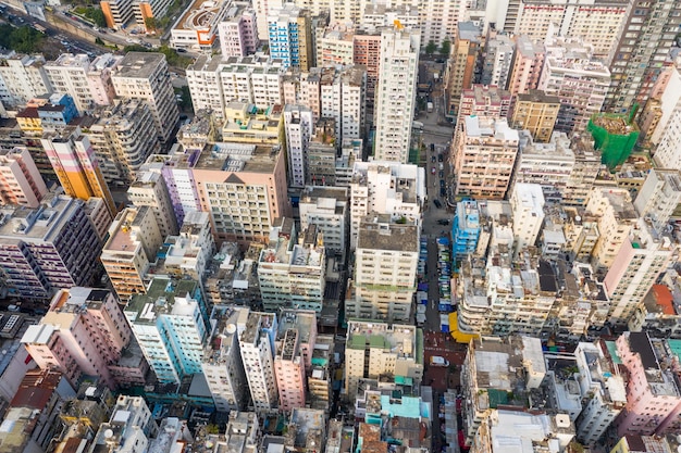 Sham Shui Po, Hongkong 19 marca 2019: Widok z lotu ptaka na miasto Hongkong