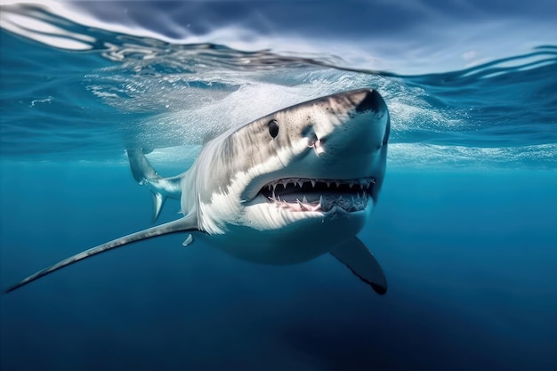 Shark is swimming underwater Beautiful illustrationobraz Generative AI
