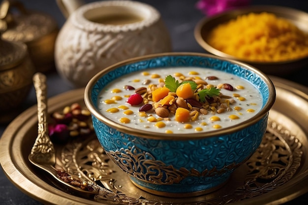 Zdjęcie sheer khurma with traditional garnishes