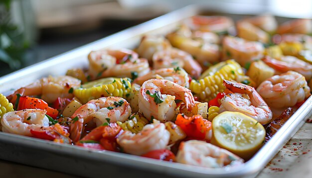 Sheet Pan Shrimp Koć naturalne oświetlenie aromatyczne pokrycie