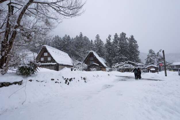 Zdjęcie shirakawagoshirakawa villagezimąmiejsce światowego dziedzictwagifujaponia