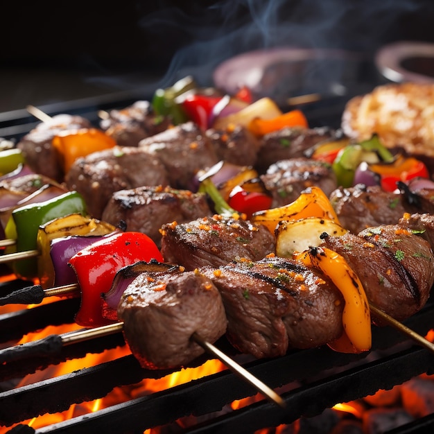 Shish kebab grillowane mięso i warzywa i steki wołowe