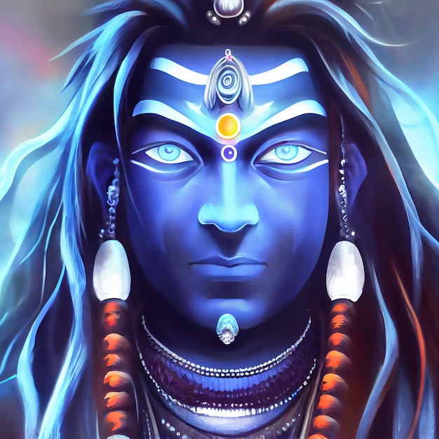 Shiva portret hinduskiego bóstwa hinduizmu z niebieską skórą