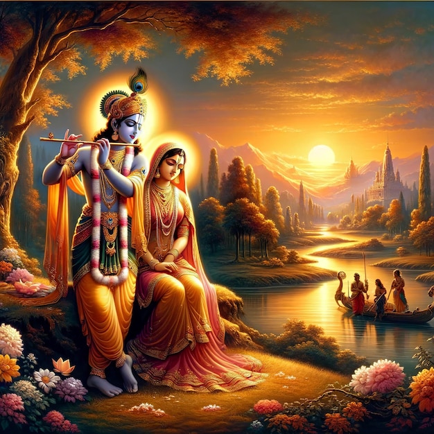 Shree Krishna i Radha Malowanie Generative ai