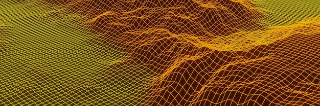 Siatka 3D neonowa topografia Teren z siatką gradientu
