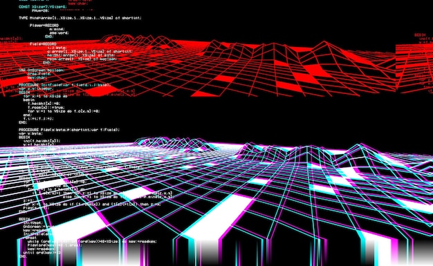 Siatka krajobrazu cyberprzestrzeni Błąd starego ekranu telewizora Usterka zdjęcia Sygnał telewizyjny nie działa Problemy techniczne tapeta grunge Rozkład danych Ilustracja 3D