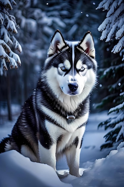 Siberian Husky bada śnieżny arktyczny krajobraz