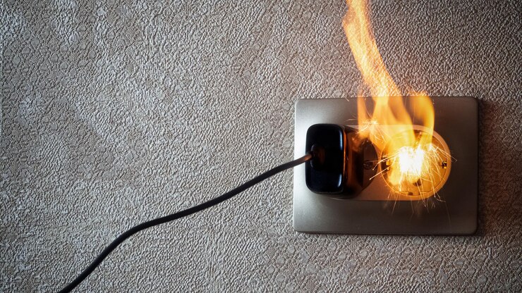 Zdjęcie sieć energetyczna. zwarcie w gniazdku elektrycznym . zwarcie w gnieździe. bezpiecznik elektryczny.