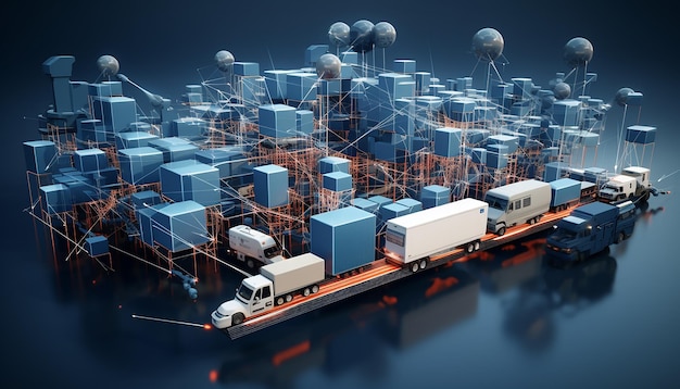 Sieć logistyczna 3D Globalna ilustracja połączenia transportowego