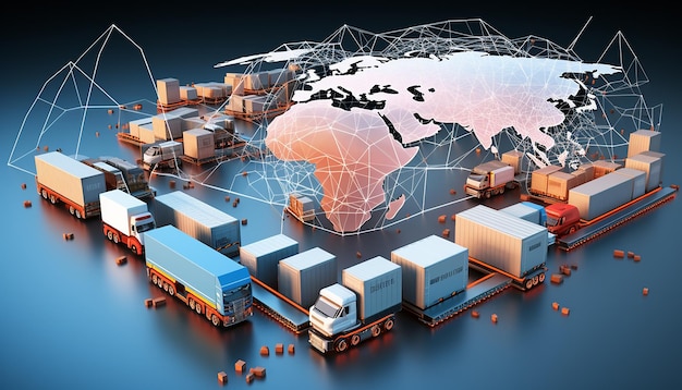 Sieć logistyczna 3D Globalna ilustracja połączenia transportowego