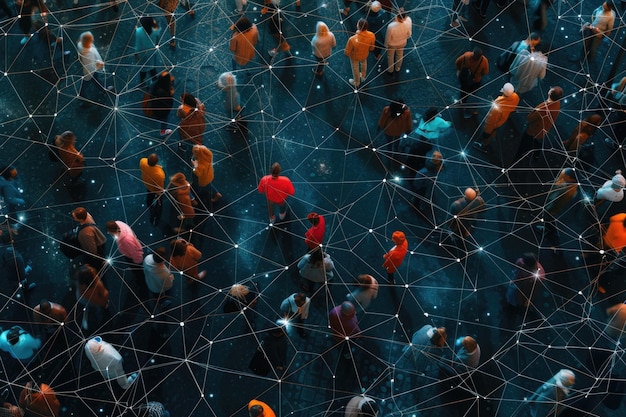 Zdjęcie sieć ludzi na całym świecie struktura sieci od góry w dół połączeni ludzie media społecznościowe influencer networking abstrakcyjne tło