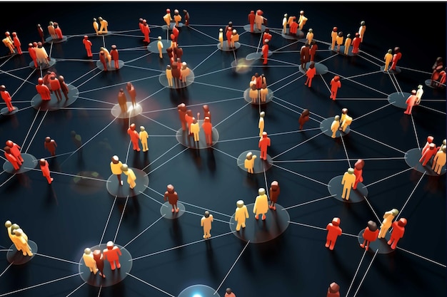 Sieć ludzi na czarnym tle 3d ilustracja Koncepcja sieci