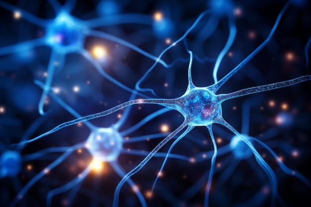 Sieć neuronowa komórek neuronowych pod mikroskopem Nauka o badaniach neurologicznych Informacje o sygnale mózgowym