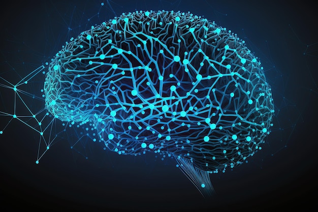 Sieć połączeń mózgowych na ciemnym tle Generaive AI