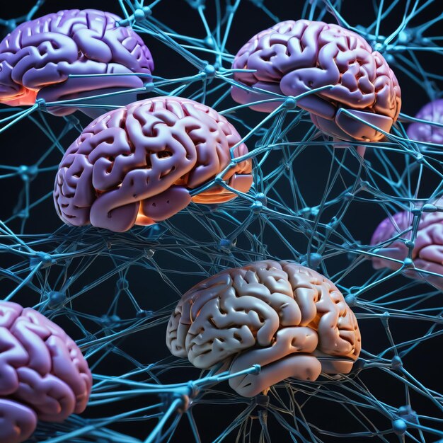 Sieć połączonych ze sobą mózgów symbolizuje wspólne myślenie.