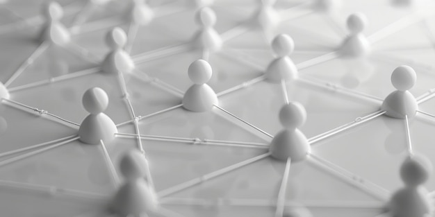 Zdjęcie sieć połączonych ze sobą węzłów symbolizujących połączenia społeczne i wymianę biznesową z białą figurą 3d