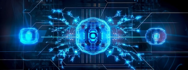 Sieci neuronowe w cyberprzestrzeni i sztandar uczenia maszynowego sztucznej inteligencji z przestrzenią do kopiowania wykonaną za pomocą Generative AI