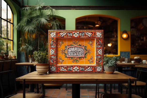 Sign Storefront Ceramic Tile Mosaic Sign Mexican Restaurant Vibrant Orange elegancki projekt
