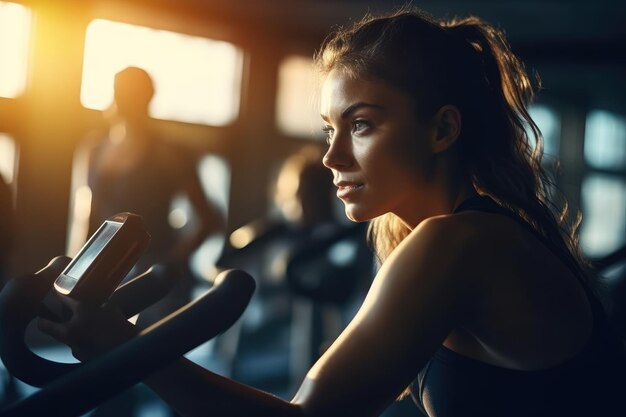 Siła i zwinność zawodniczki wykonującej intensywny trening interwałowy HIIT na siłowni Generacyjna sztuczna inteligencja