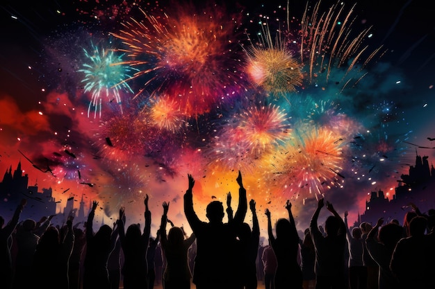 Silhouette Fireworks Celebration na Nowy Rok lub jakiekolwiek wydarzenie Festiwal Generative AI