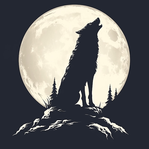 Silhueta wilka wyjącego na księżyc w lesie dla mediów społecznościowych