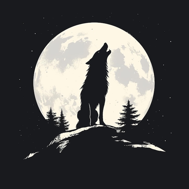 Silhueta wilka wyjącego na księżyc w lesie dla mediów społecznościowych