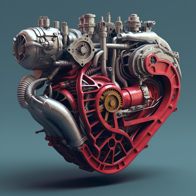 Silnik w kształcie serca z silnikiem w kształcie serca w środku.
