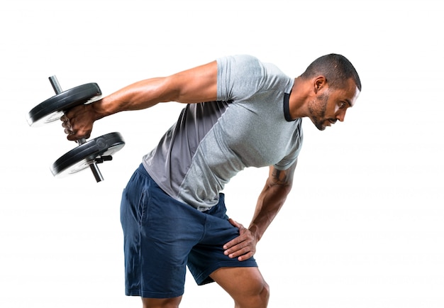 Silny Przystojny Sporta Mężczyzna Robi Weightlifting I ćwiczy Triceps