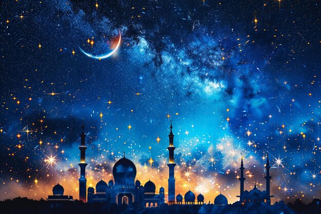 Silueta gwiezdnej meczetu Serenady na tle półksiężyca