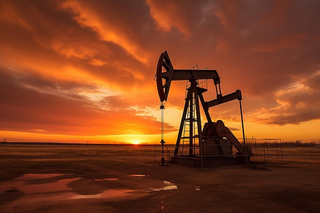 Silueta pompy naftowej na terenie złoża naftowego Sunset