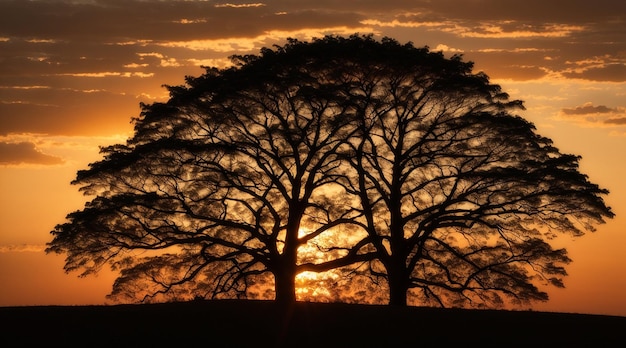 Siluweta drzewa oświetlona przez zachód słońca